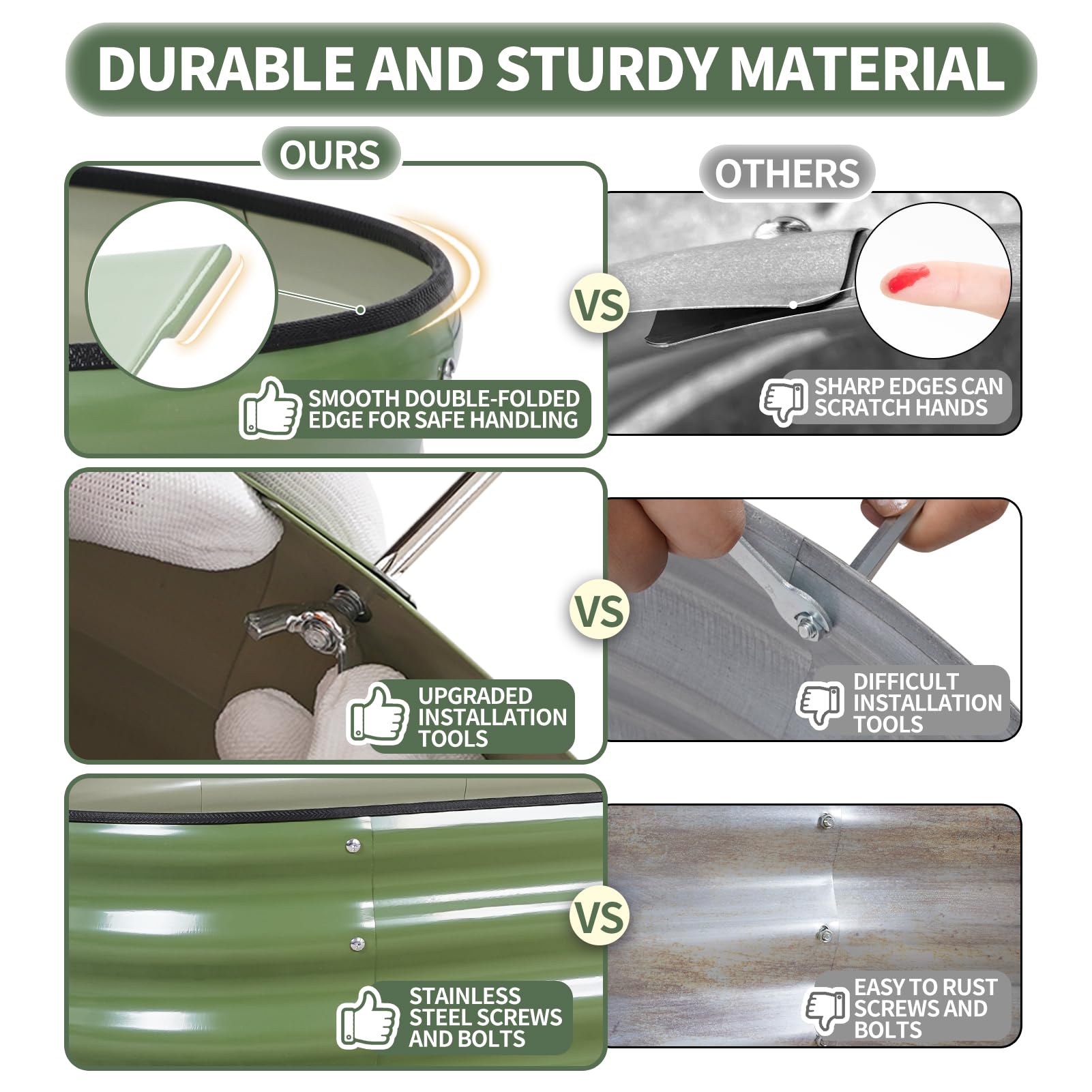1MORE safety-edge rubber strips protect hands during outdoor gardening.