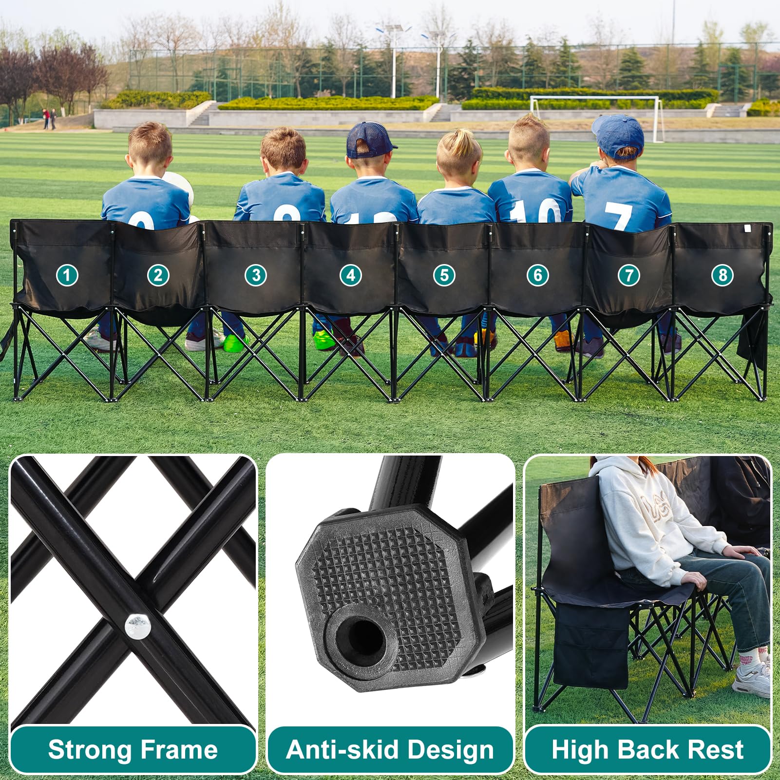 1MORE Soccer Bench sturdy frame during field setup