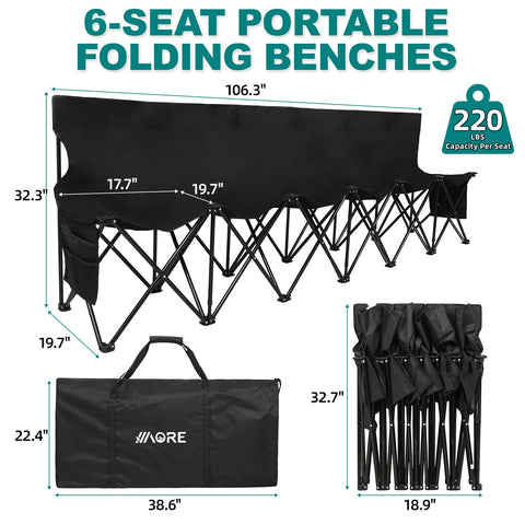 1MORE Soccer Bench unfolded showing spacious seating.