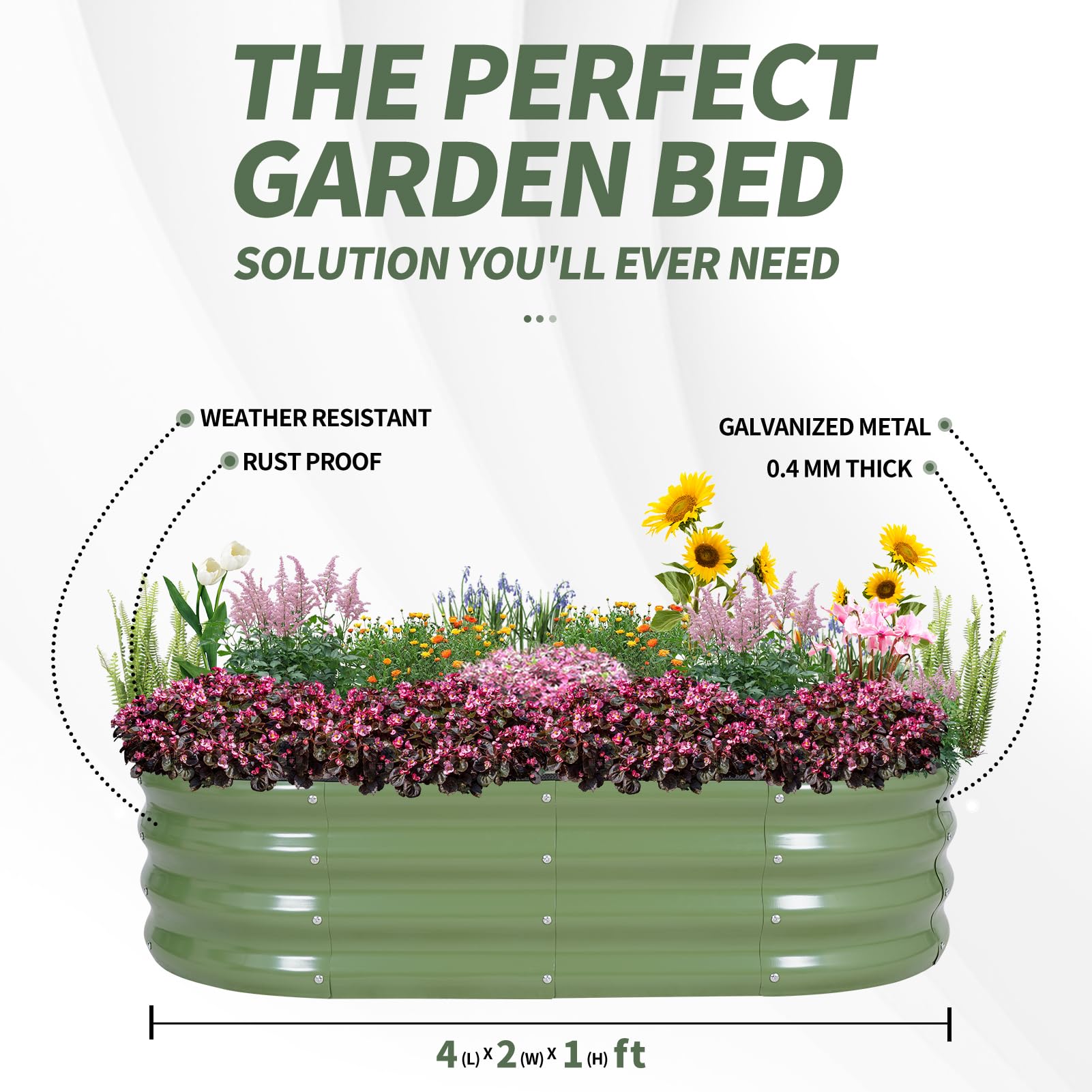 1MORE decorative green garden bed enhances yard aesthetics.