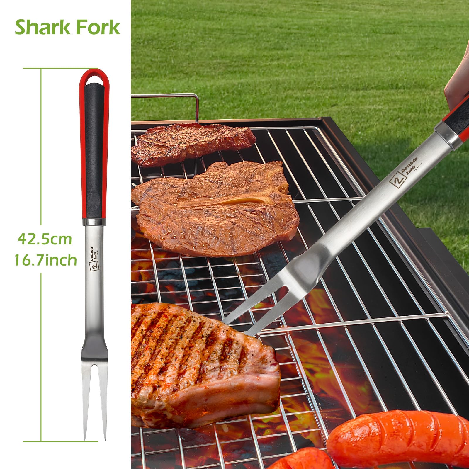 2 Double Two BBQ tool set brush with durable bristles for cleaning
