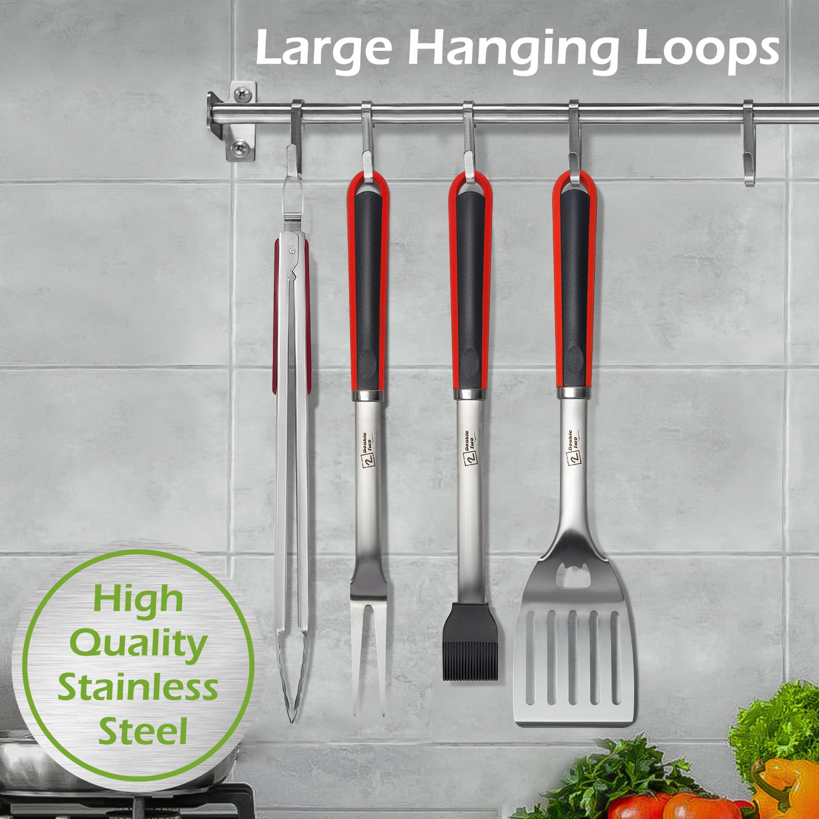 2 Double Two BBQ tool set in use during backyard grilling session