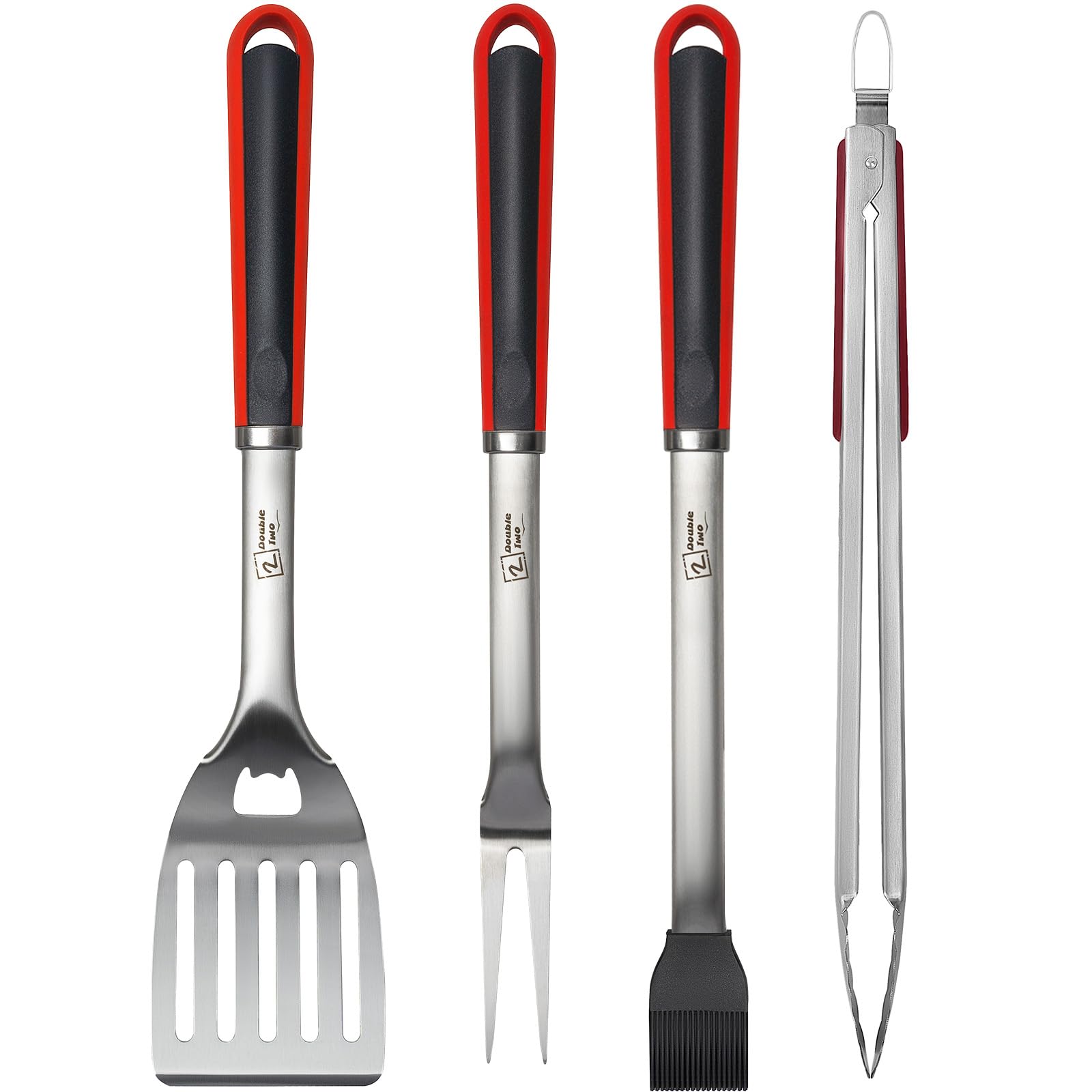 2 Double Two BBQ tool set tongs in use for precise grilling