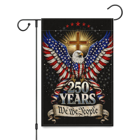 250 Anniversary Years America flag with eagle and cross for outdoor display.