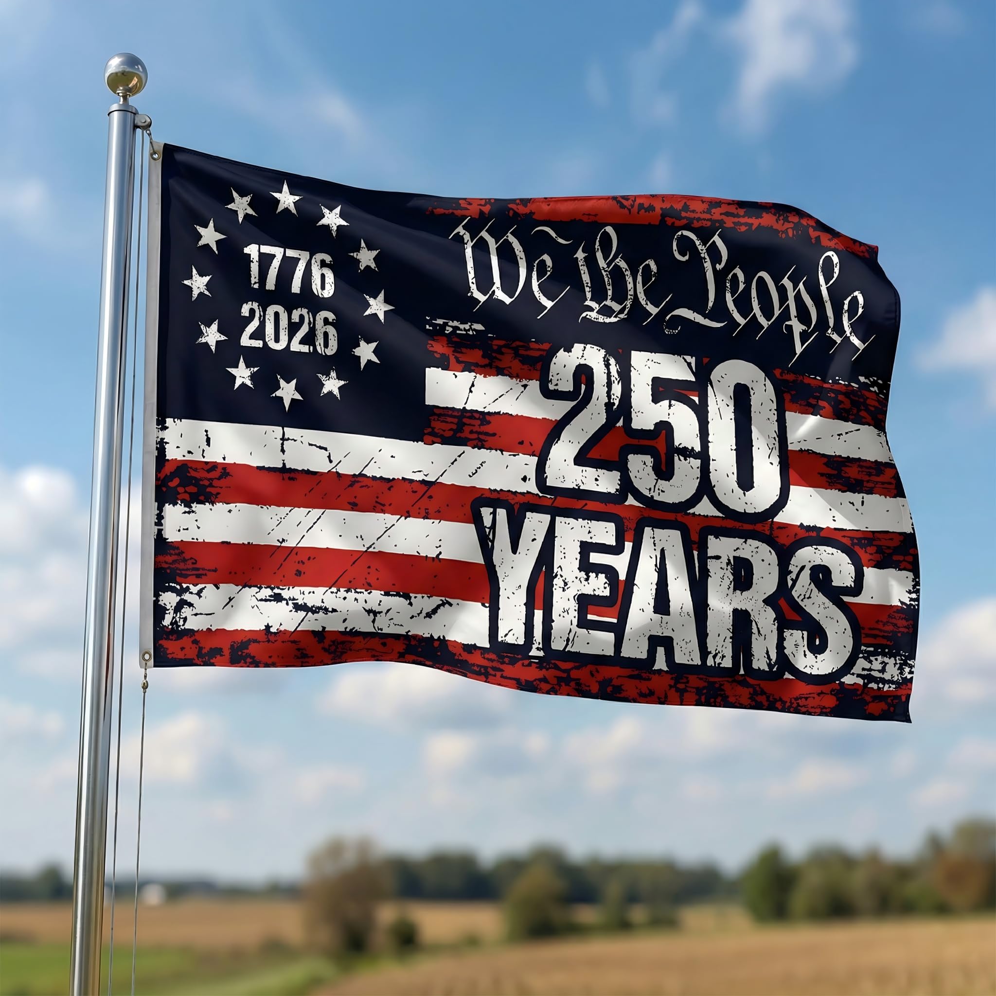 250th Anniversary Flag 3x5 ft front view for durable outdoor display on a flagpole