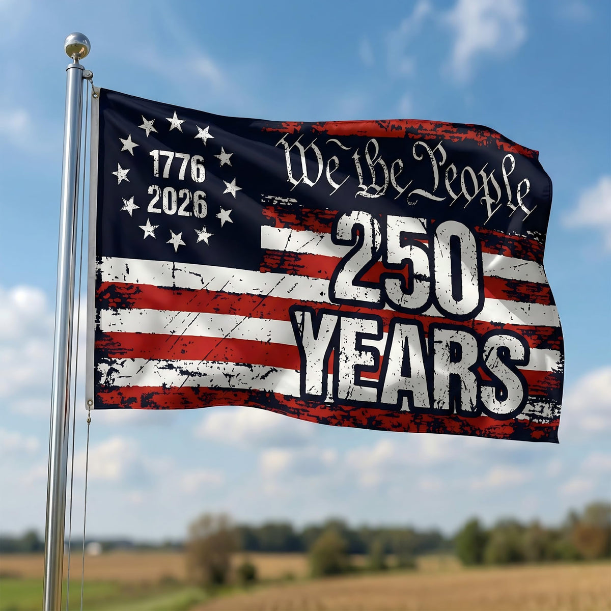 250th Anniversary Flag 3x5 ft front view for durable outdoor display on a flagpole