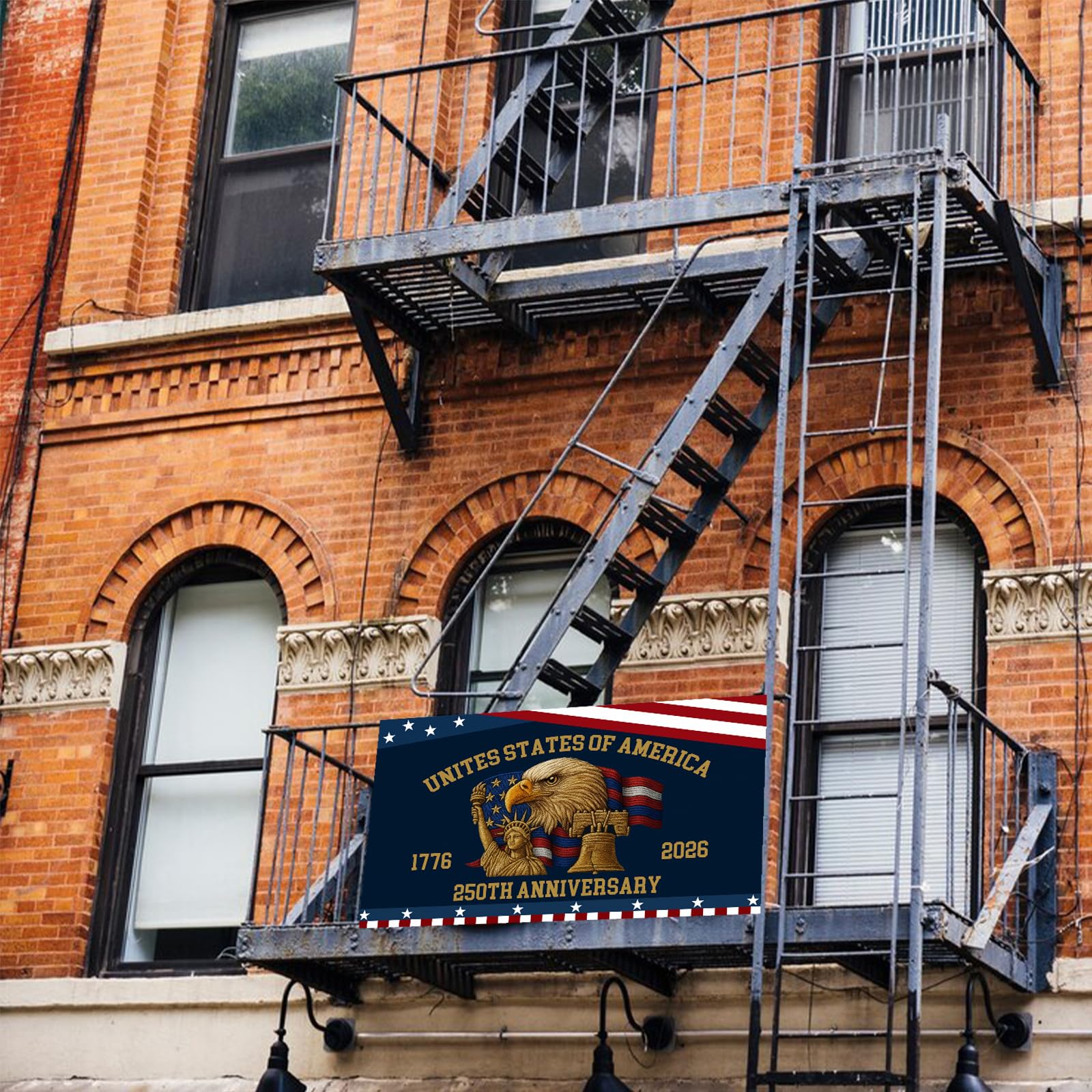 Reinforced brass grommets on 250th anniversary flag for secure mounting