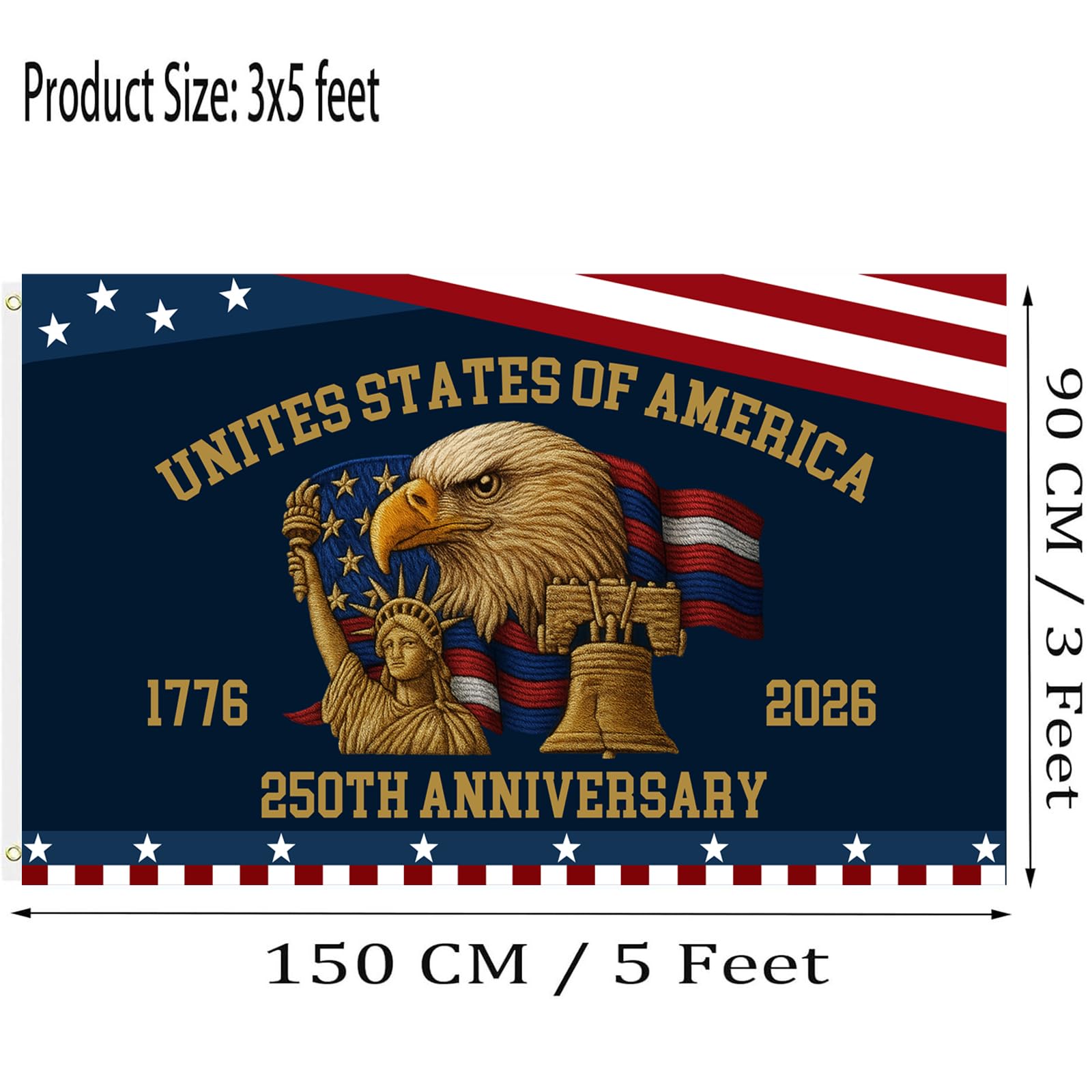 Close-up stitching on 250th anniversary flag showing heavy-duty craft