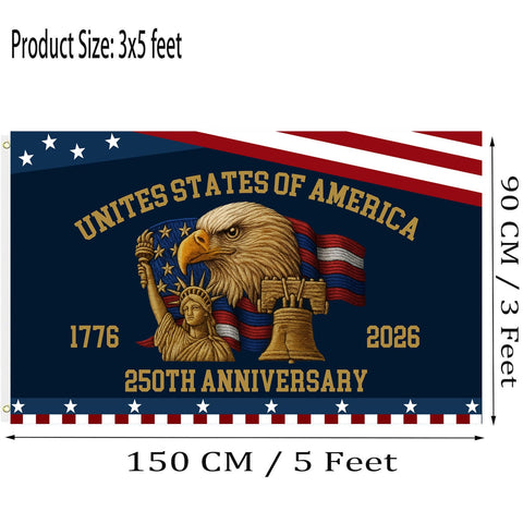 Close-up stitching on 250th anniversary flag showing heavy-duty craft