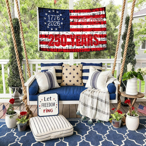 Close-up weave and stitching on the 250th anniversary USA flag