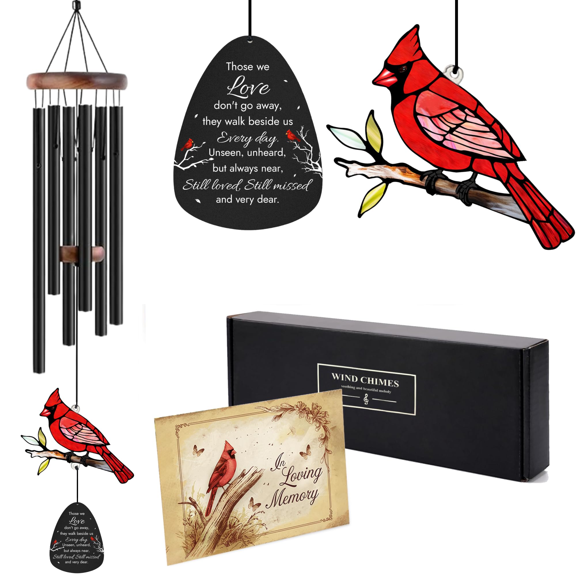 2IMT memorial wind chimes with cardinal suncatcher evoke remembrance and outdoor calm.