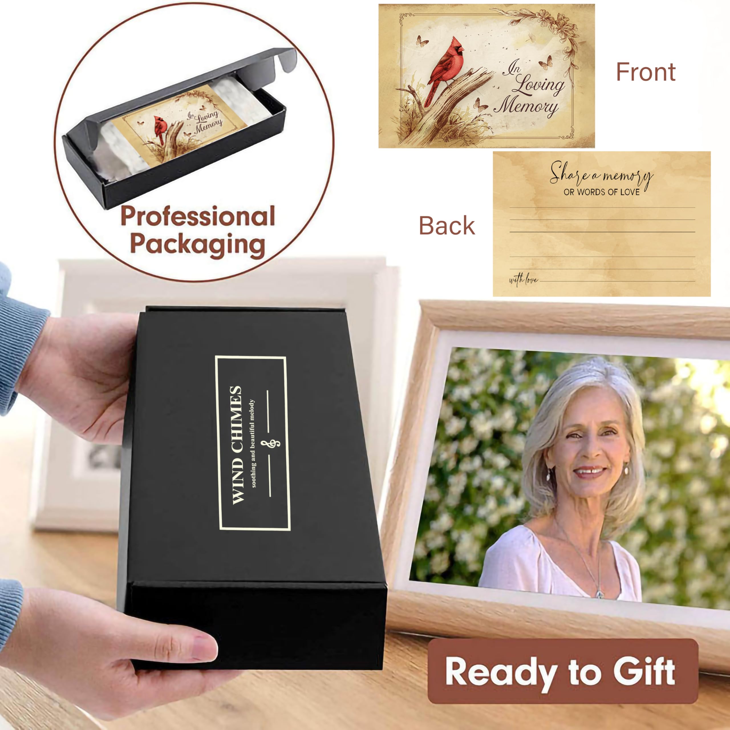 2IMT wind chimes gift-ready with sympathy card for personal notes.