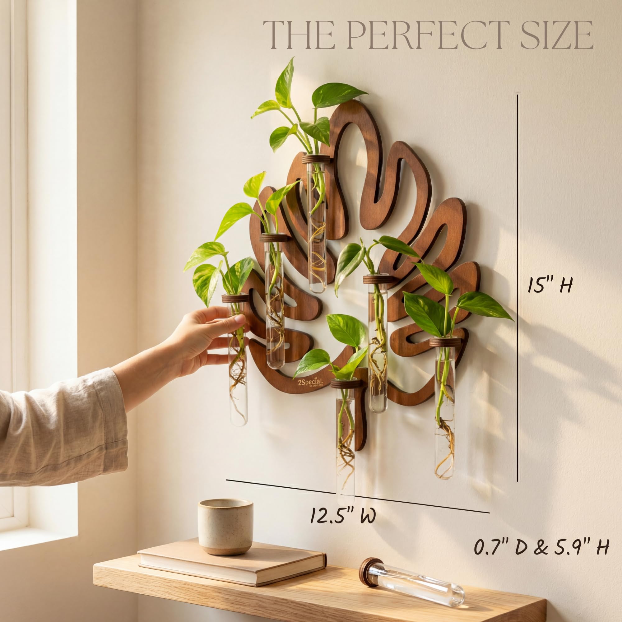 2Special Propagation Stations wooden wall planter adds natural decor while supporting plants.