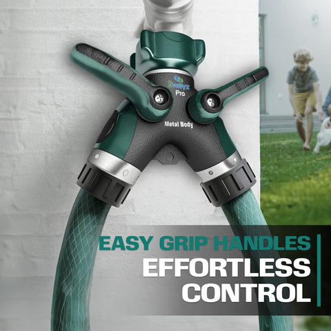 2WAYZ all-metal Y adapter with shut-off valve enables dual hose control.