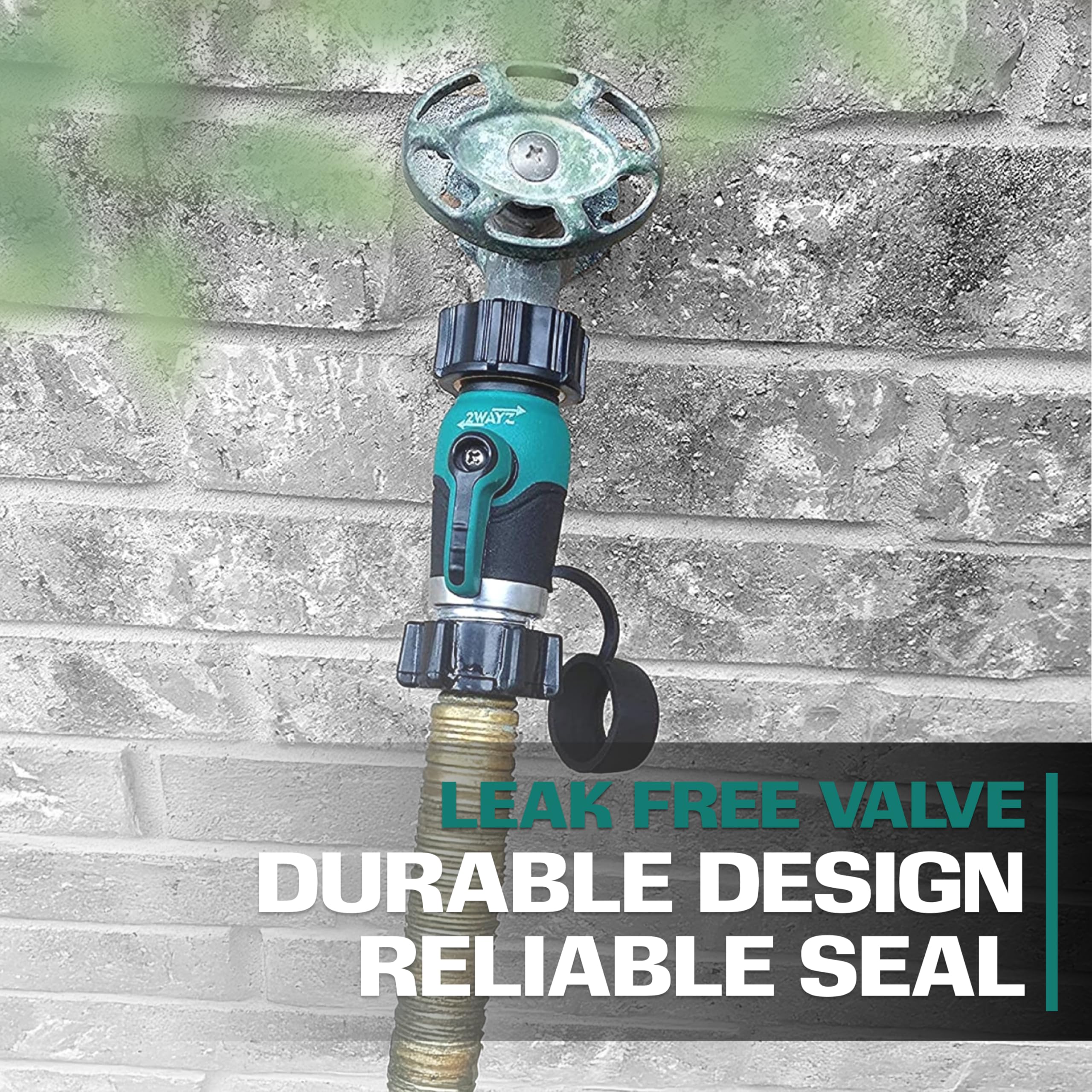 2WAYZ brass hose fitting showing leak-proof seal for efficient watering