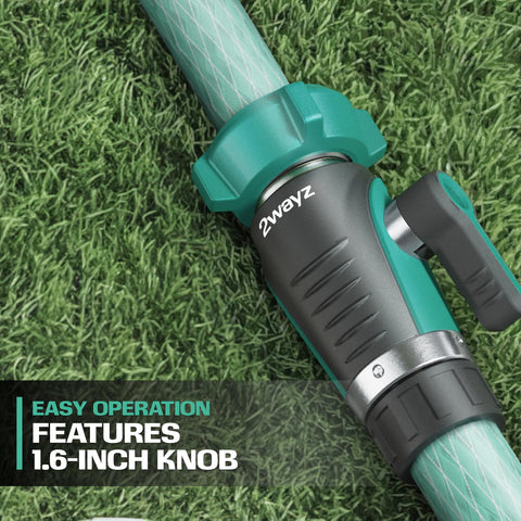2WAYZ heavy-duty hose connector in green and black for rugged outdoor use.