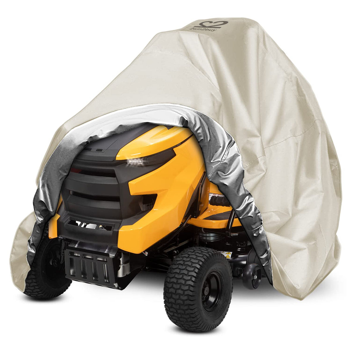 The 2win2buy riding lawn mower cover is heavy-duty waterproof Oxford material that shields from rain and dust.