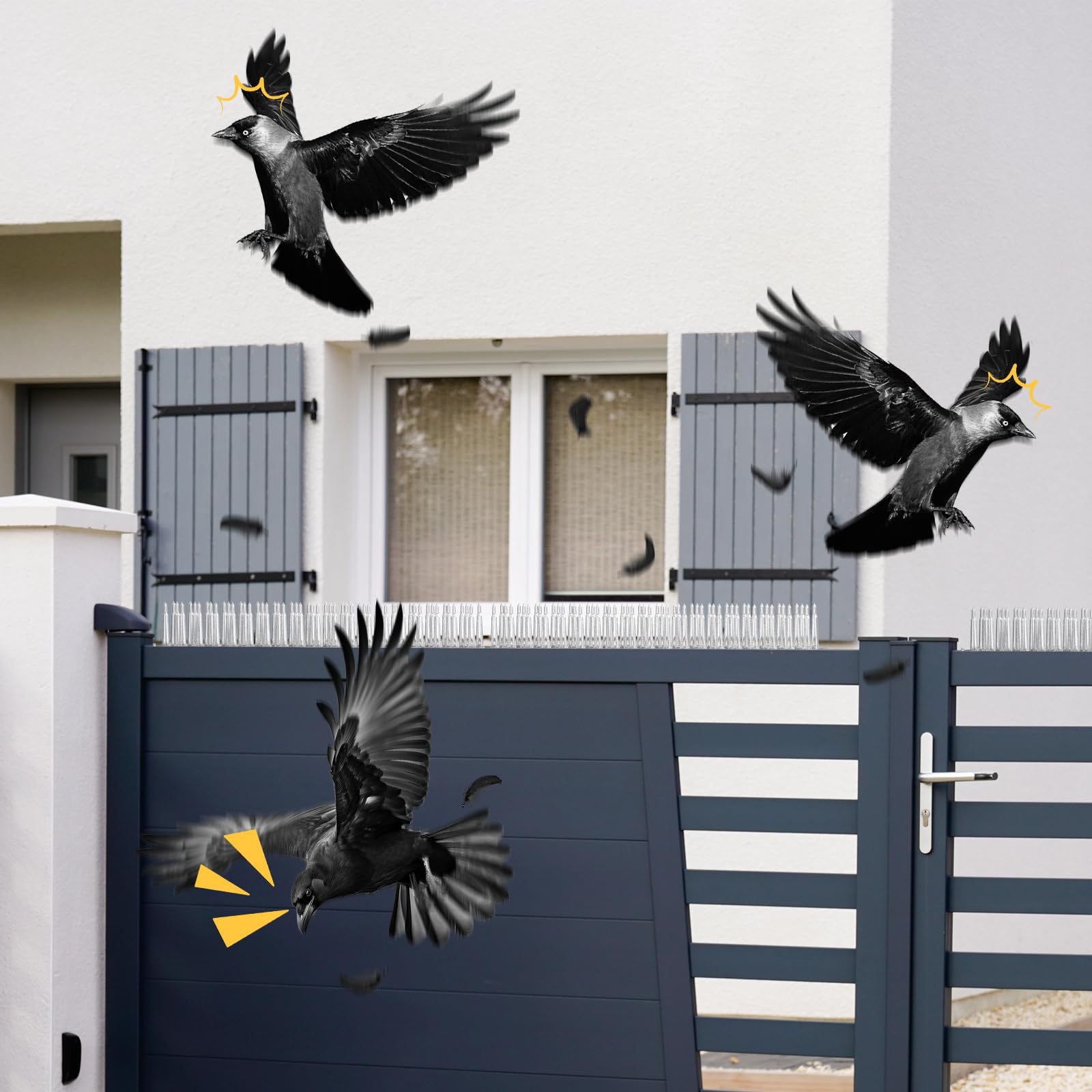 3 BUZZLETT 36-pack bird spikes neatly arranged for installation.