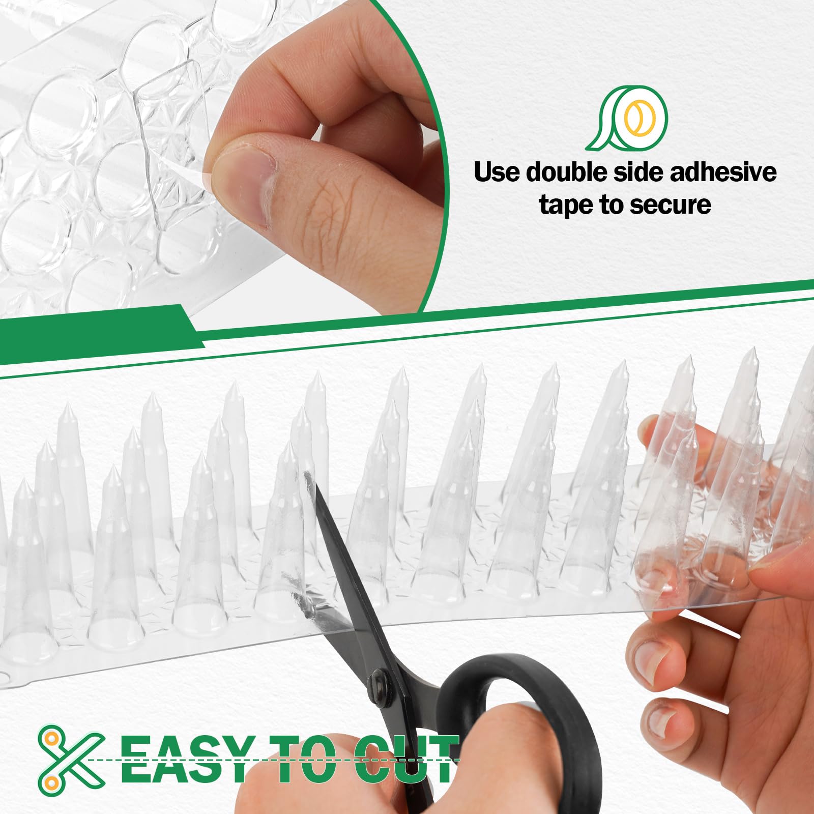 3 BUZZLETT bird spikes on balcony railing provide anti-nest protection.