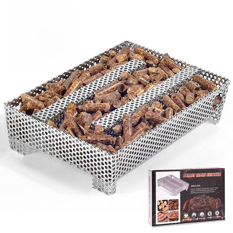 3 BUZZLETT pellet smoker tray delivering 12 hours of continuous smoke for rich grilling.