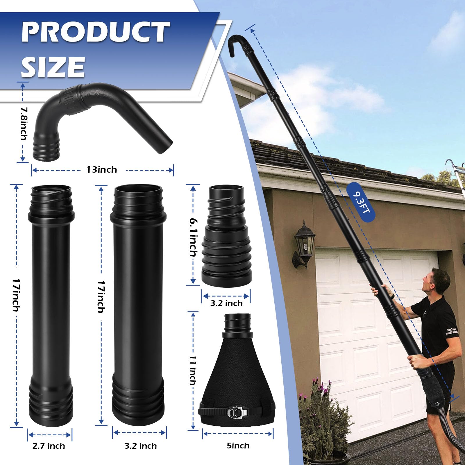 3 BUZZLETT universal adapter fits major brands for versatile gutter cleaning.