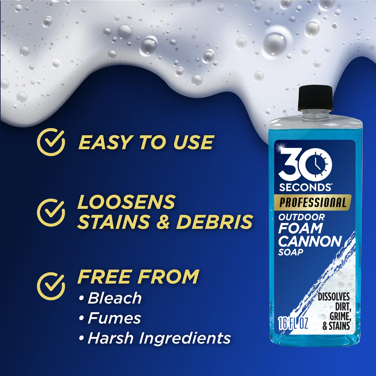 30 SECONDS Foam Cannon Soap on vinyl siding for a gentle wash.