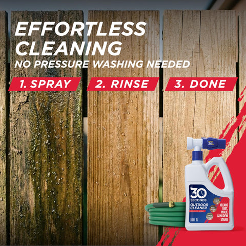 30 Seconds Outdoor Cleaner on brick wall removes moss and grime