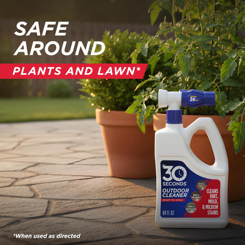 30 Seconds Outdoor Cleaner canvas awning treatment with minimal plant impact.