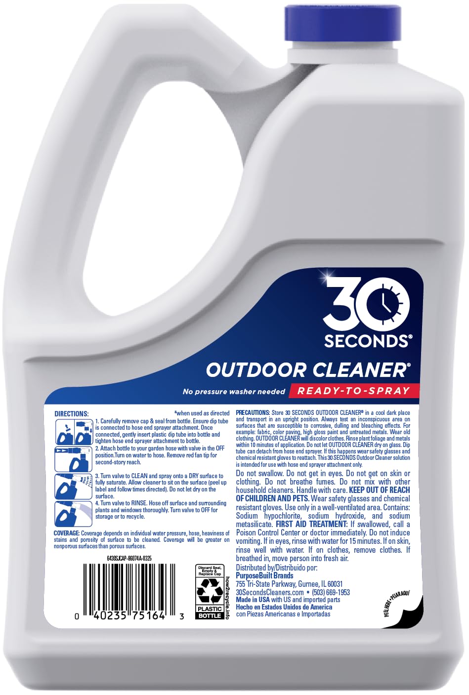 30 Seconds Outdoor Cleaner spray-on surface being treated before rinsing.