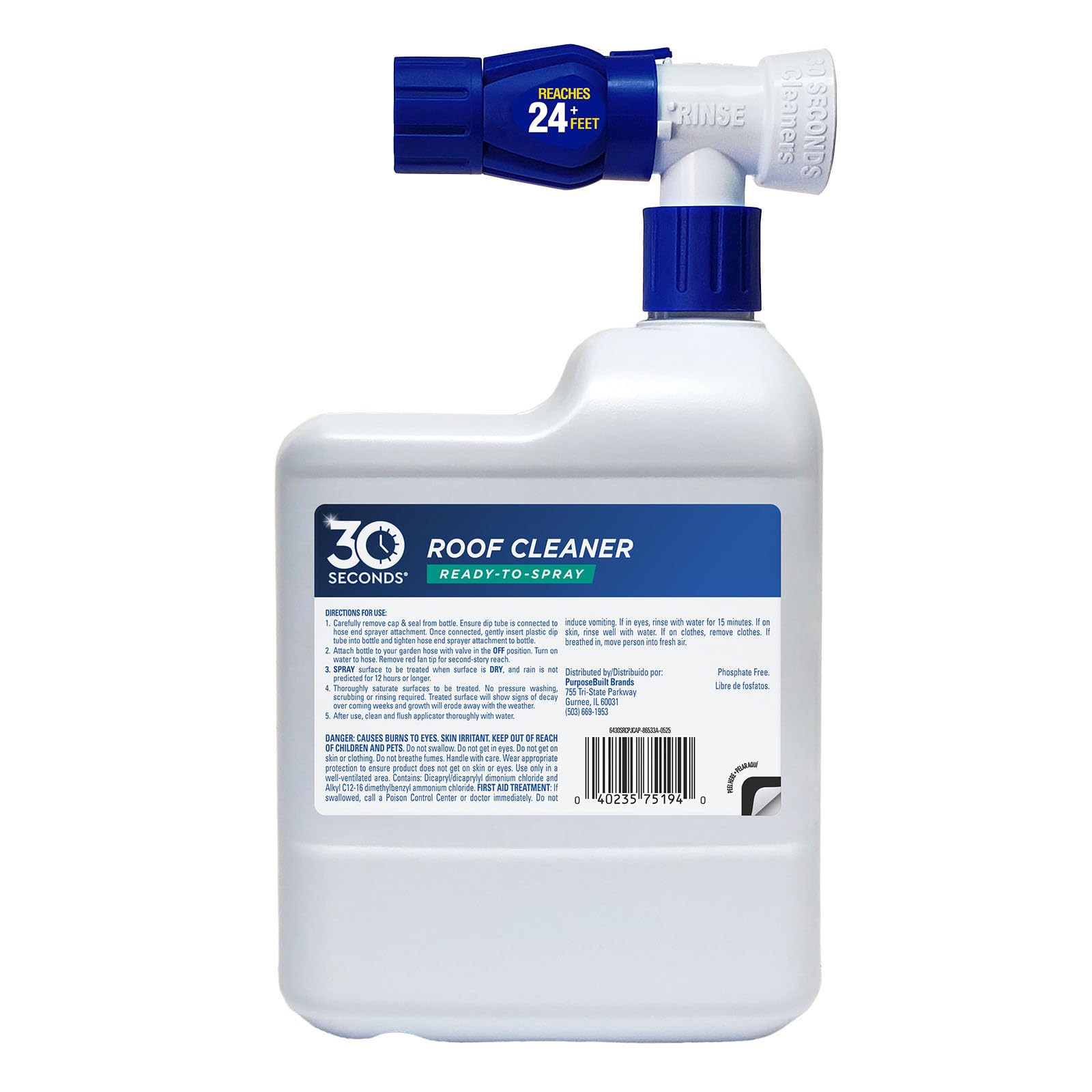 30 Seconds Roof Cleaner hose-end sprayer attachment simplifies roof cleaning from a garden hose.
