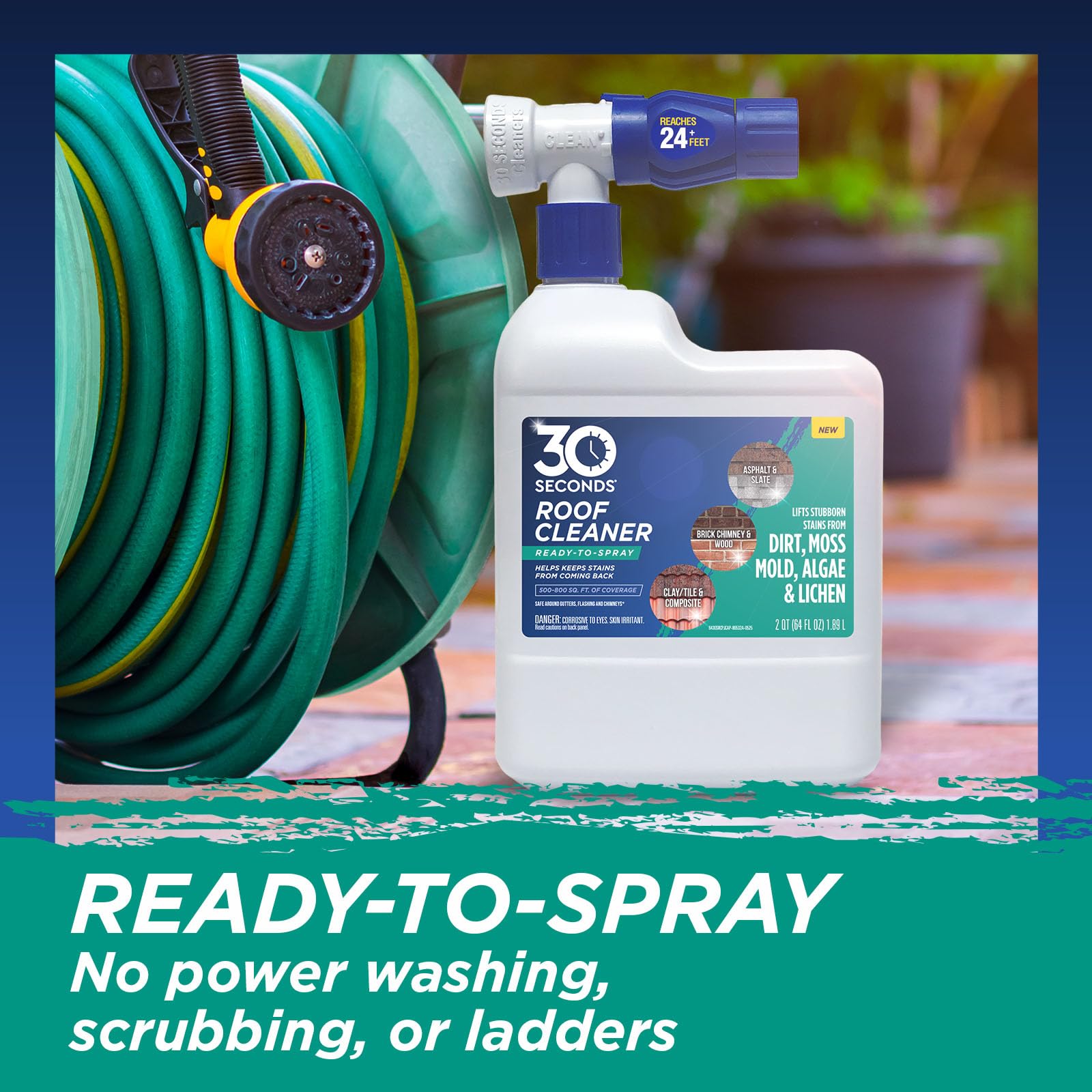 30 Seconds Roof Cleaner hose-end spray-ready solution for quick maintenance.