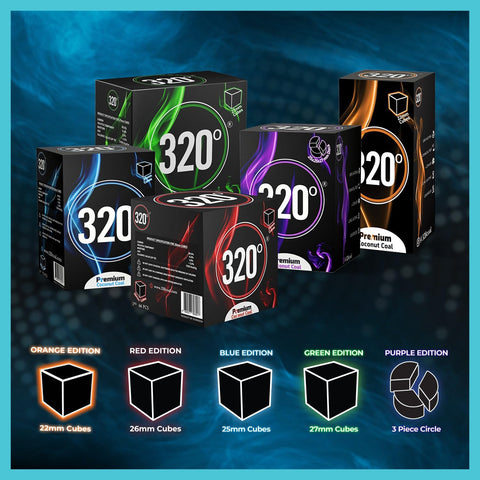 320° Coconut charcoal cubes 26mm with long burn time.