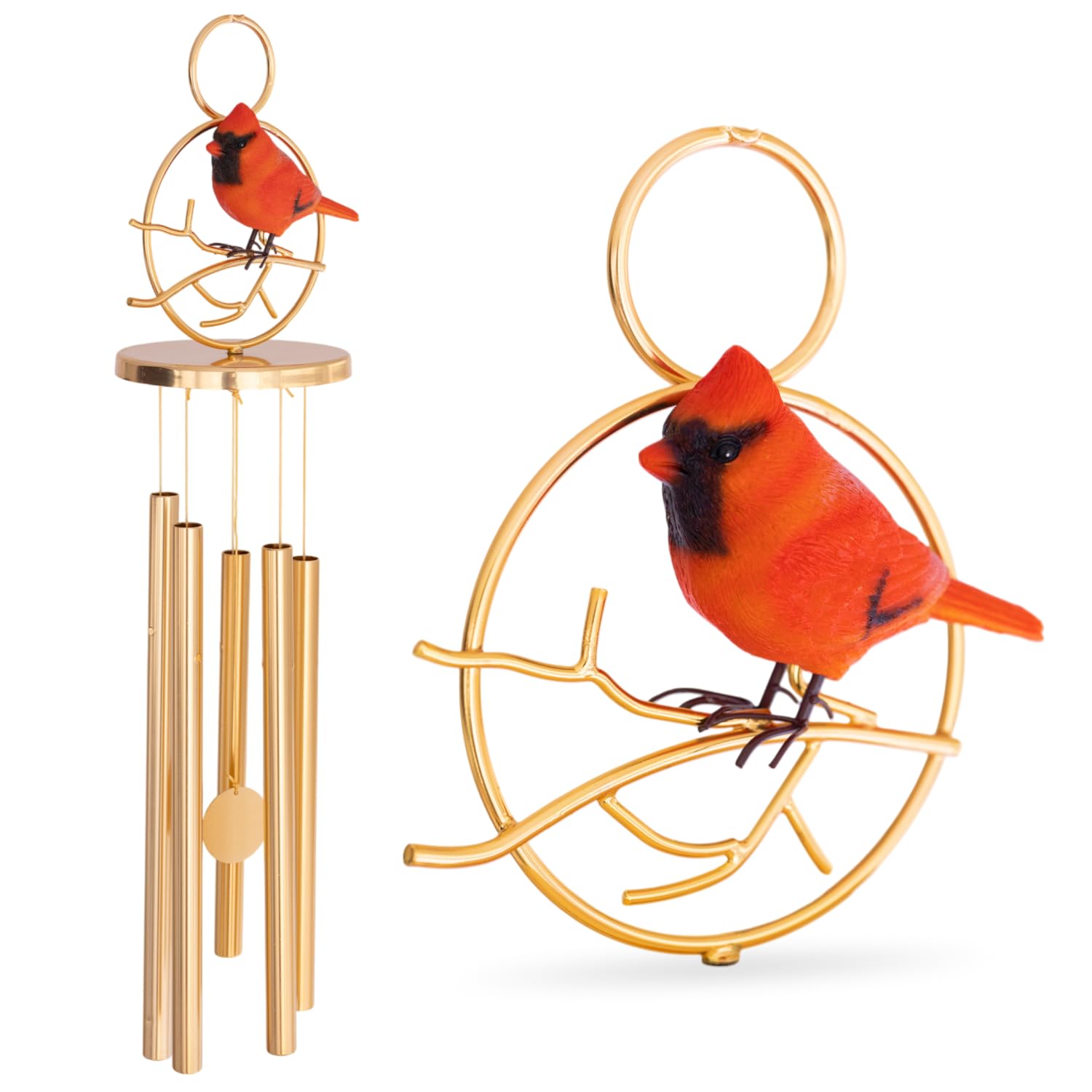 3213KeepsakeLane Cardinal Wind Chimes for Outside: detailed cardinal sculpture enhances memorial space and remembrance.