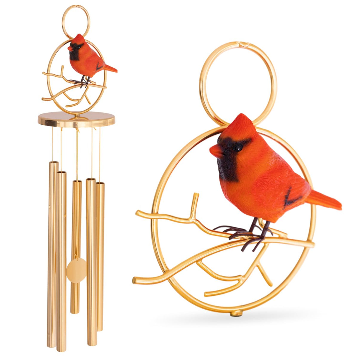 3213KeepsakeLane Cardinal Wind Chimes for Outside: detailed cardinal sculpture enhances memorial space and remembrance.