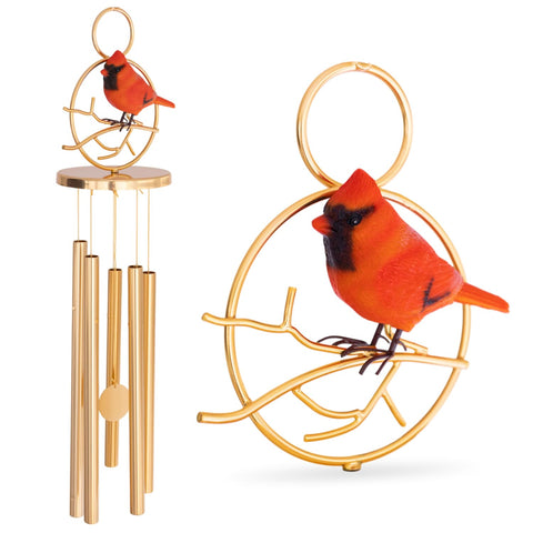 3213KeepsakeLane Cardinal Wind Chimes for Outside: detailed cardinal sculpture enhances memorial space and remembrance.