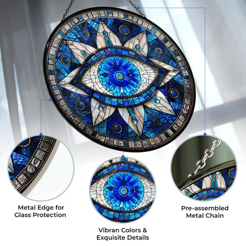 365CUSGIFTS evil eye sun catcher mountain glass closeup shows vivid colors