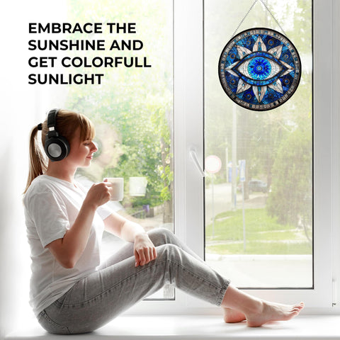 365CUSGIFTS evil eye sun catcher mountain glass interior decor for home