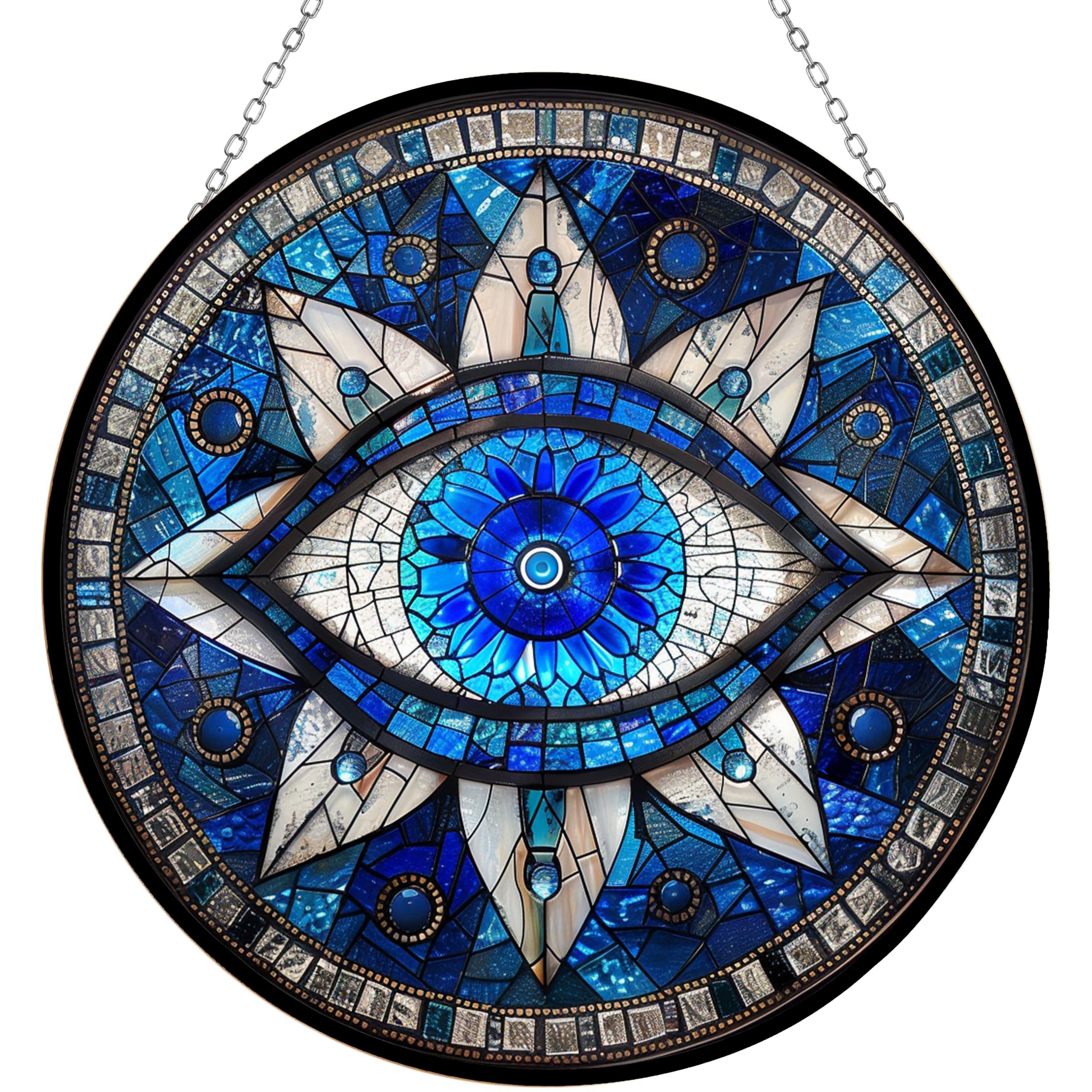 365CUSGIFTS evil eye sun catcher with mountain glass on window brightens space