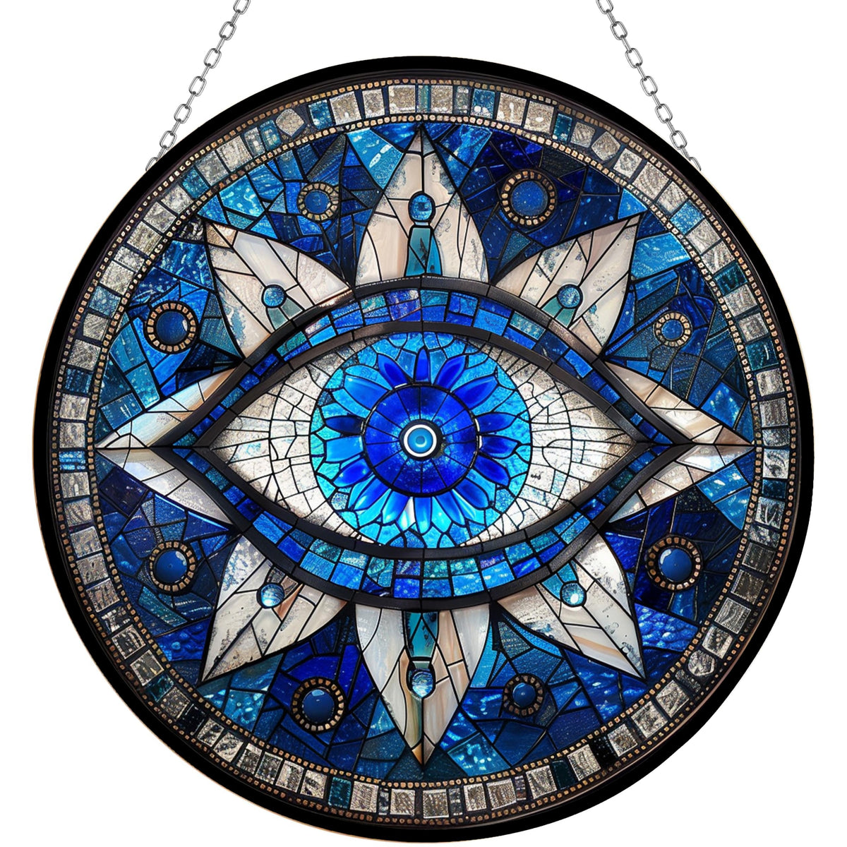 365CUSGIFTS evil eye sun catcher with mountain glass on window brightens space