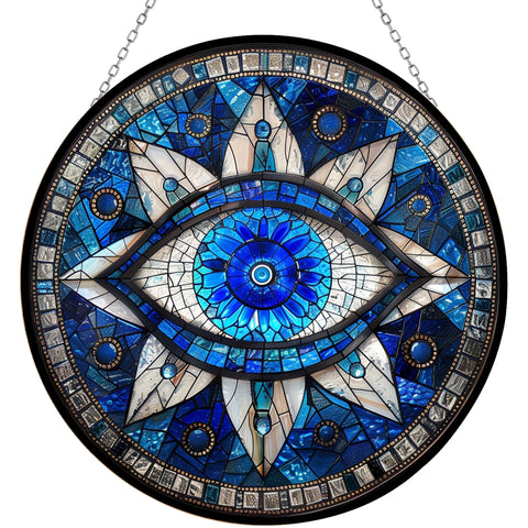 365CUSGIFTS evil eye sun catcher with mountain glass on window brightens space