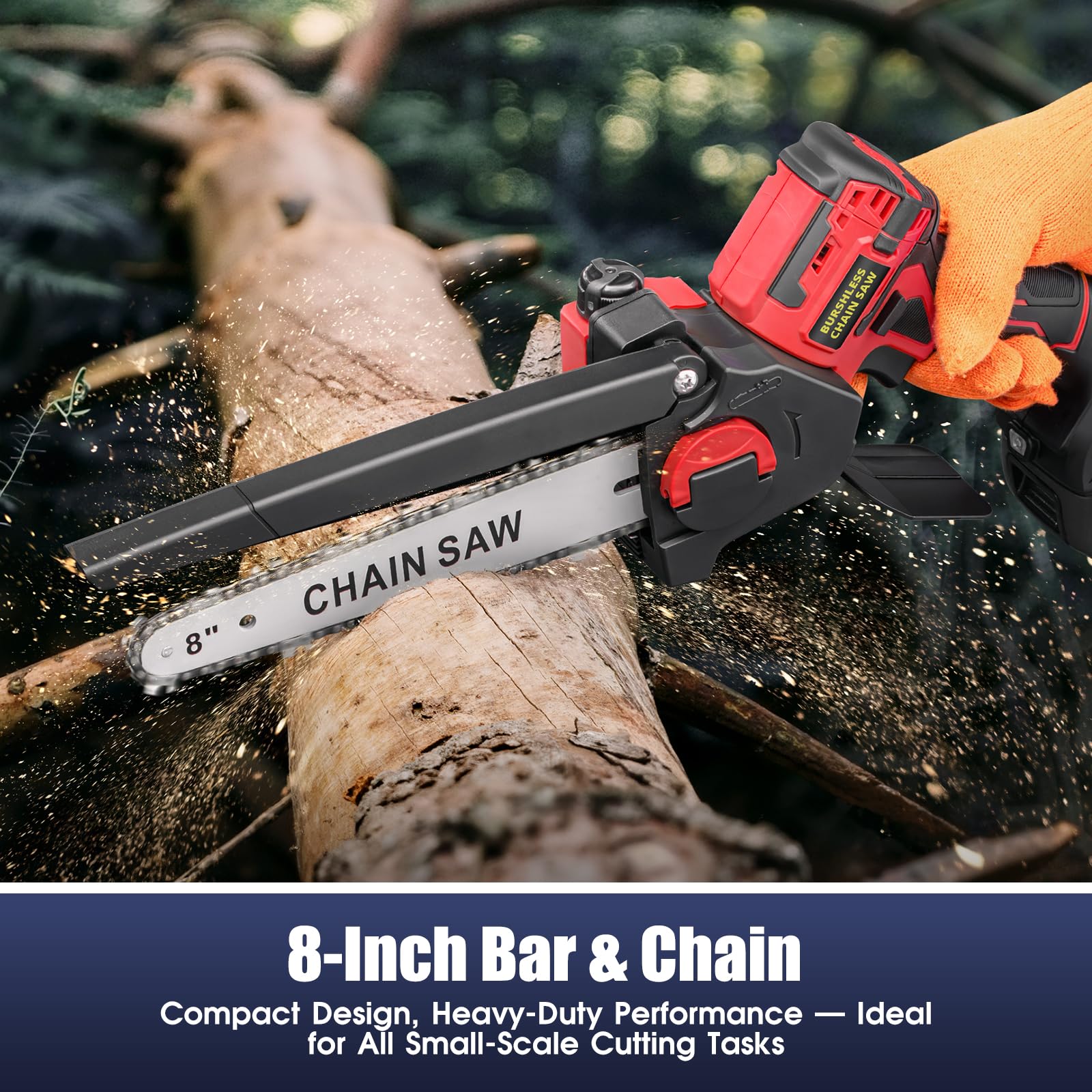 3D VO INN eight-inch guide bar and sharp teeth for precise pruning.