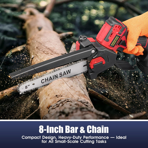 3D VO INN eight-inch guide bar and sharp teeth for precise pruning.