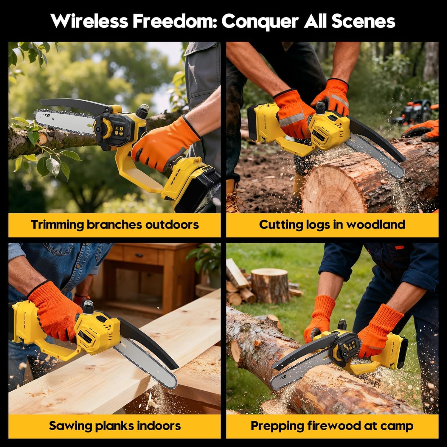 3D VO INN mini chainsaw maintains stable 20V performance for consistent cuts.