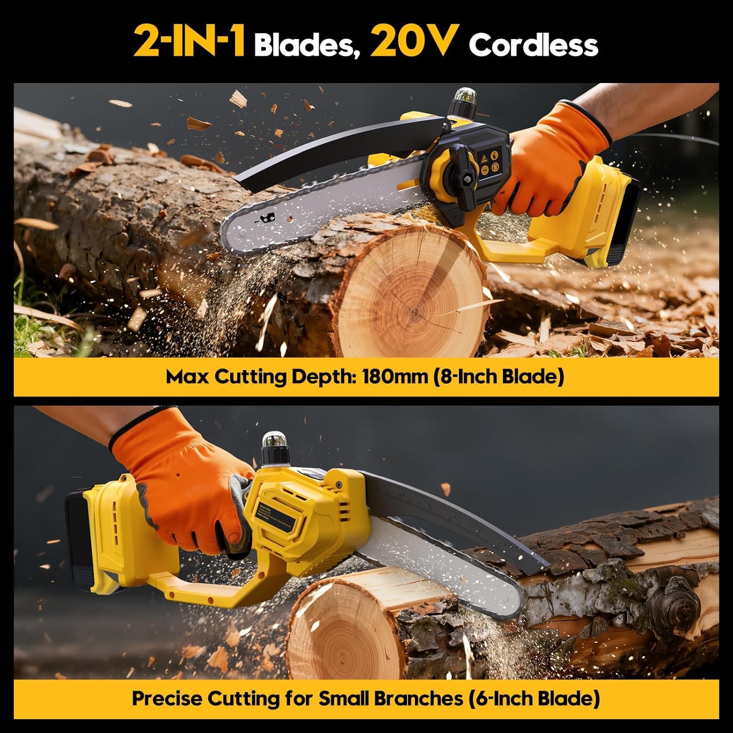 3D VO INN mini chainsaw powered by a 650W motor for efficient cutting tasks.