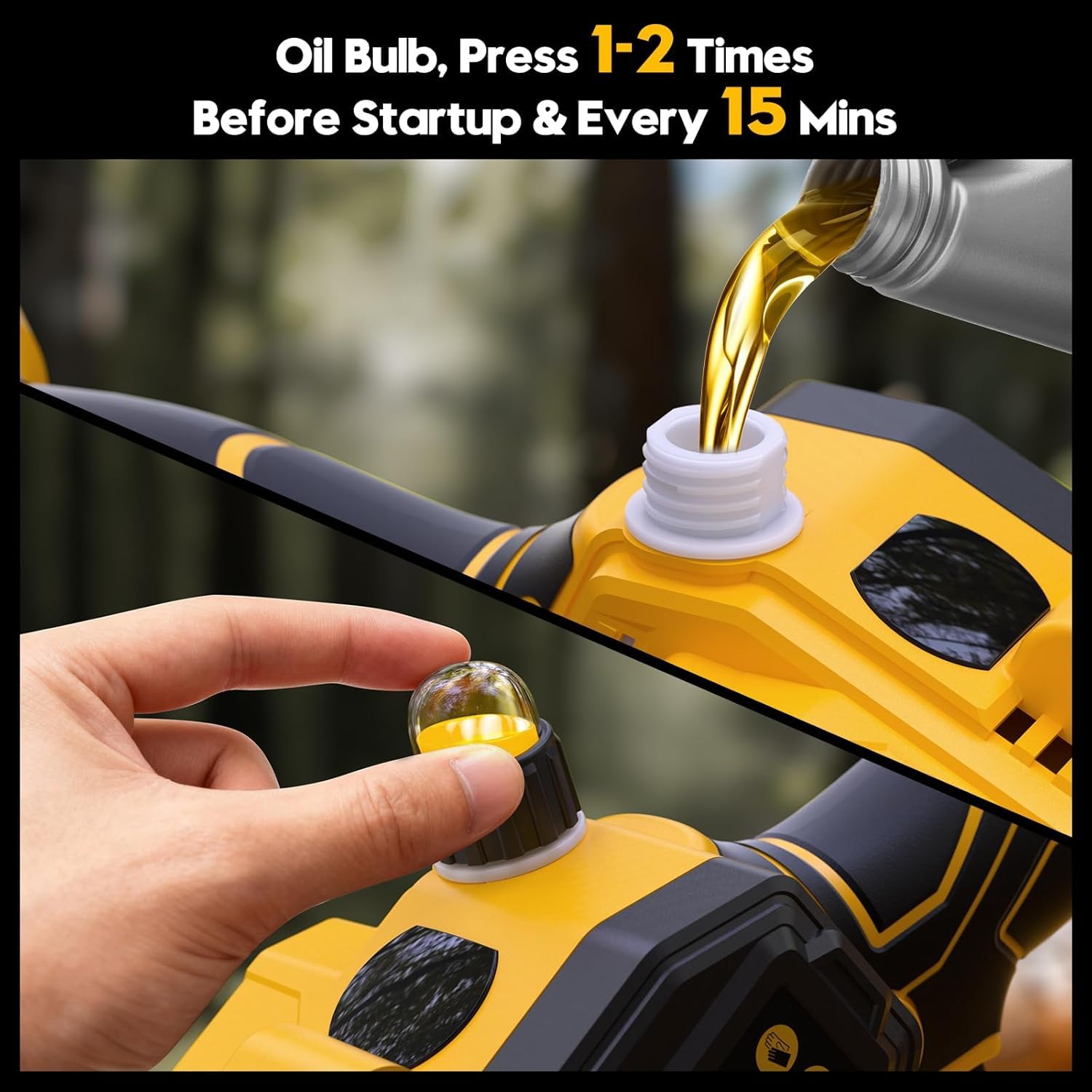 3D VO INN mini chainsaw in yellow compact design for home use.