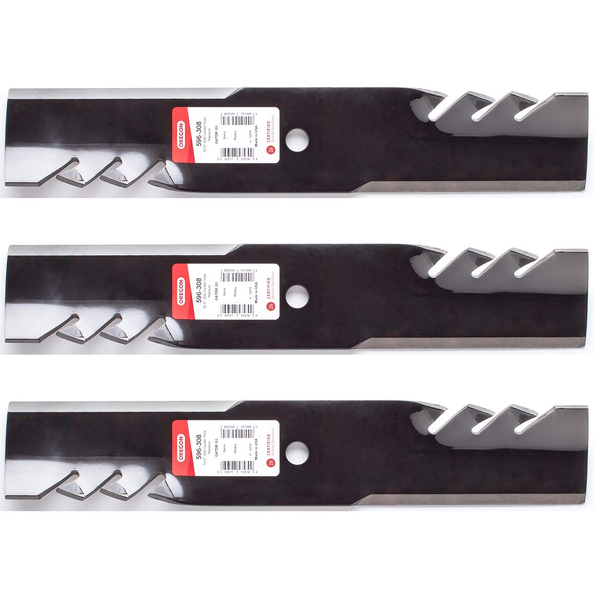 3PK Oregon 596-308 G5 Gator blades for 48-inch Scag 48110, for cleaner, precise cuts.