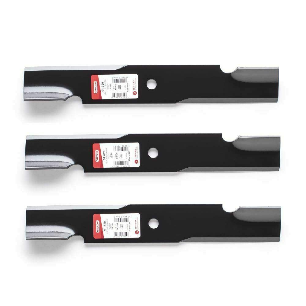 3PK Oregon 91-620 blade front view for 48-inch Scag mower, even cuts.
