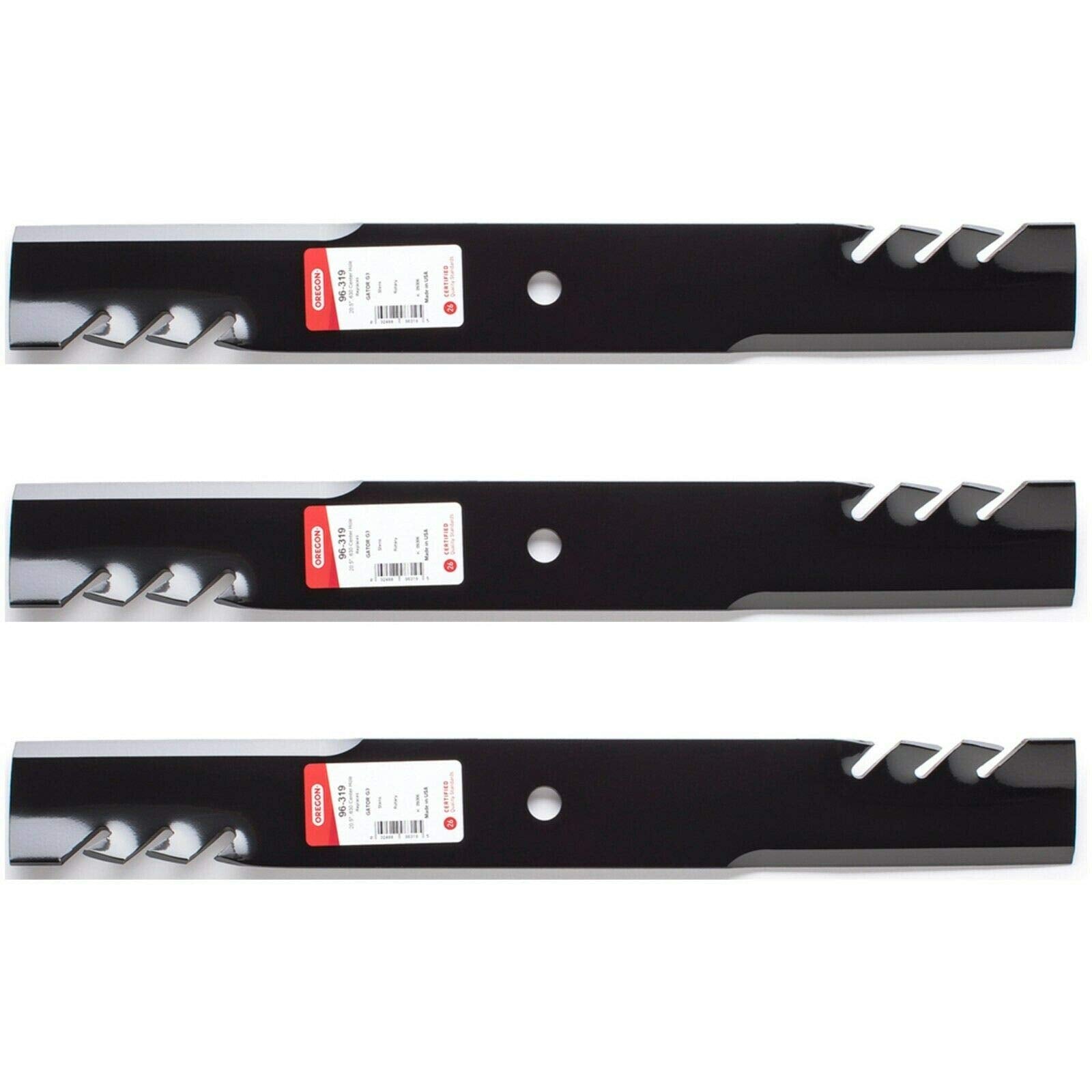 3PK Oregon 96-319 Gator G3 mulching blade close-up for even mulch distribution on 60-inch decks