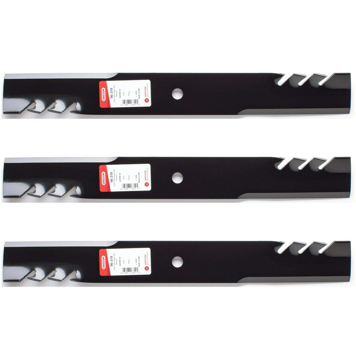 3PK Oregon 96-319 Gator G3 mulching blade close-up for even mulch distribution on 60-inch decks