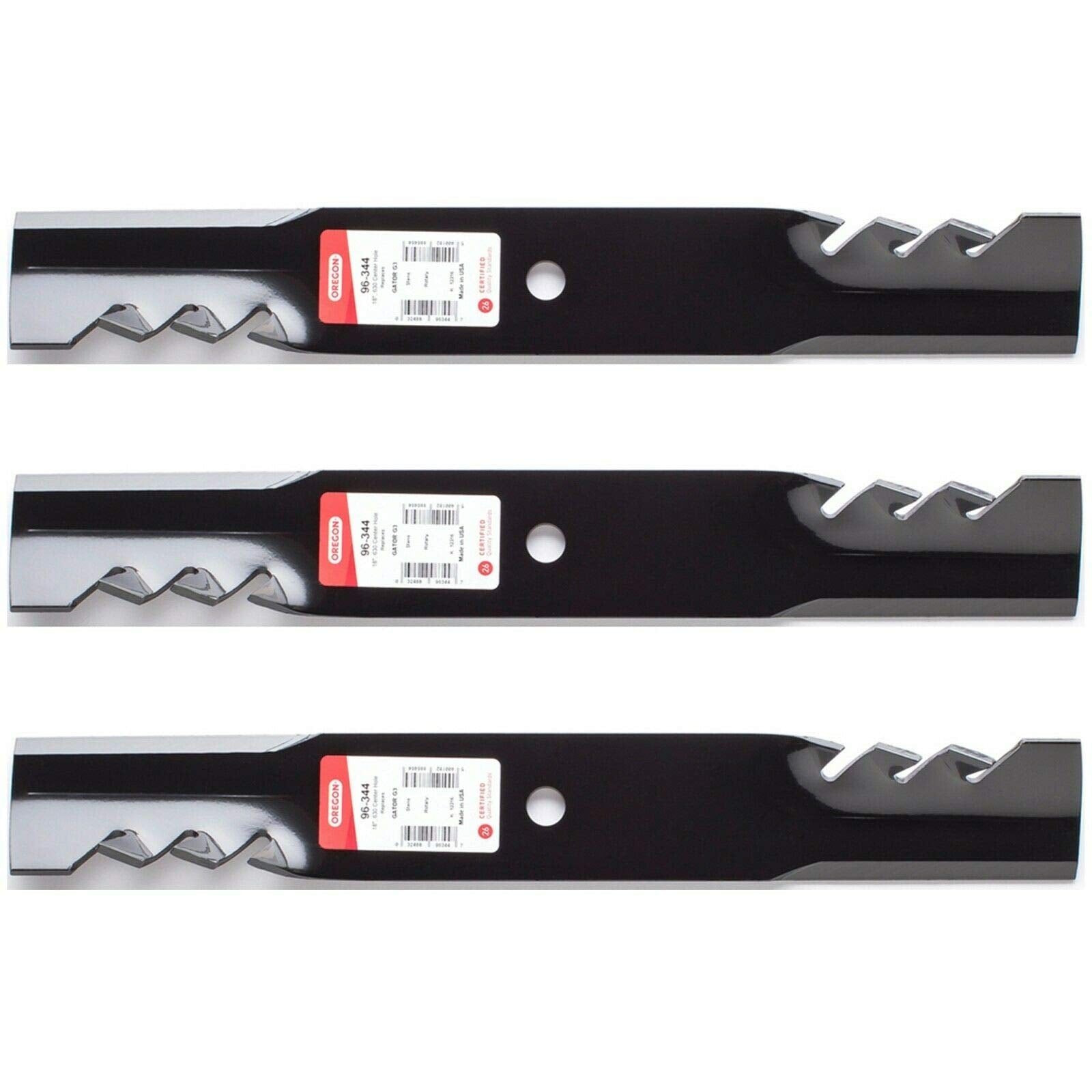 3PK Oregon Gator G3 blades pack delivering clean, even cuts on 52-inch Exmark mowers.